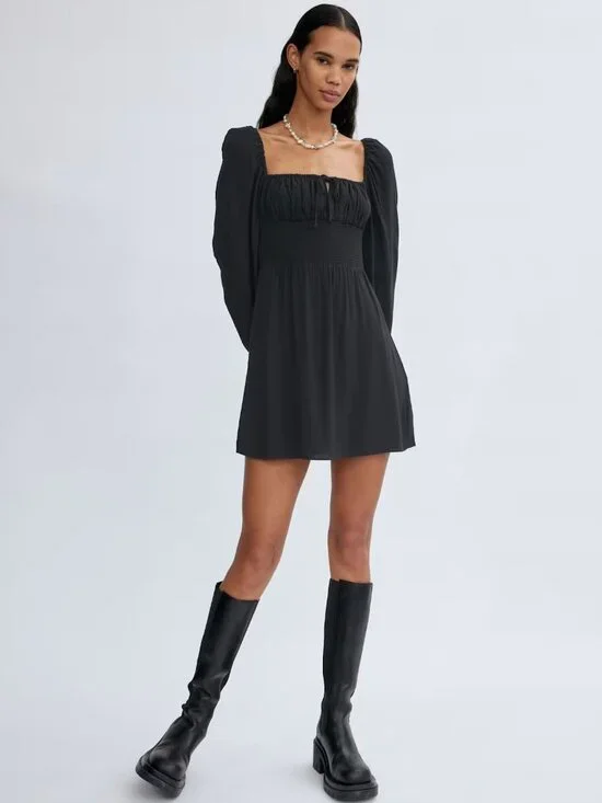 Aritzia SUNDAY BEST Arden Floral Crepe Square Neck Smocked Mini Dress, Size L - Picture 12 of 15